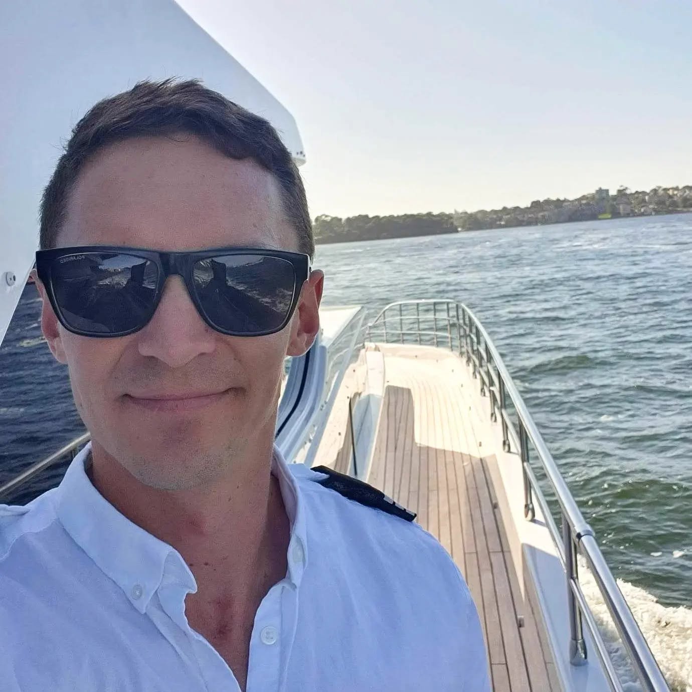 Matt Dawe working aboard a motor yacht