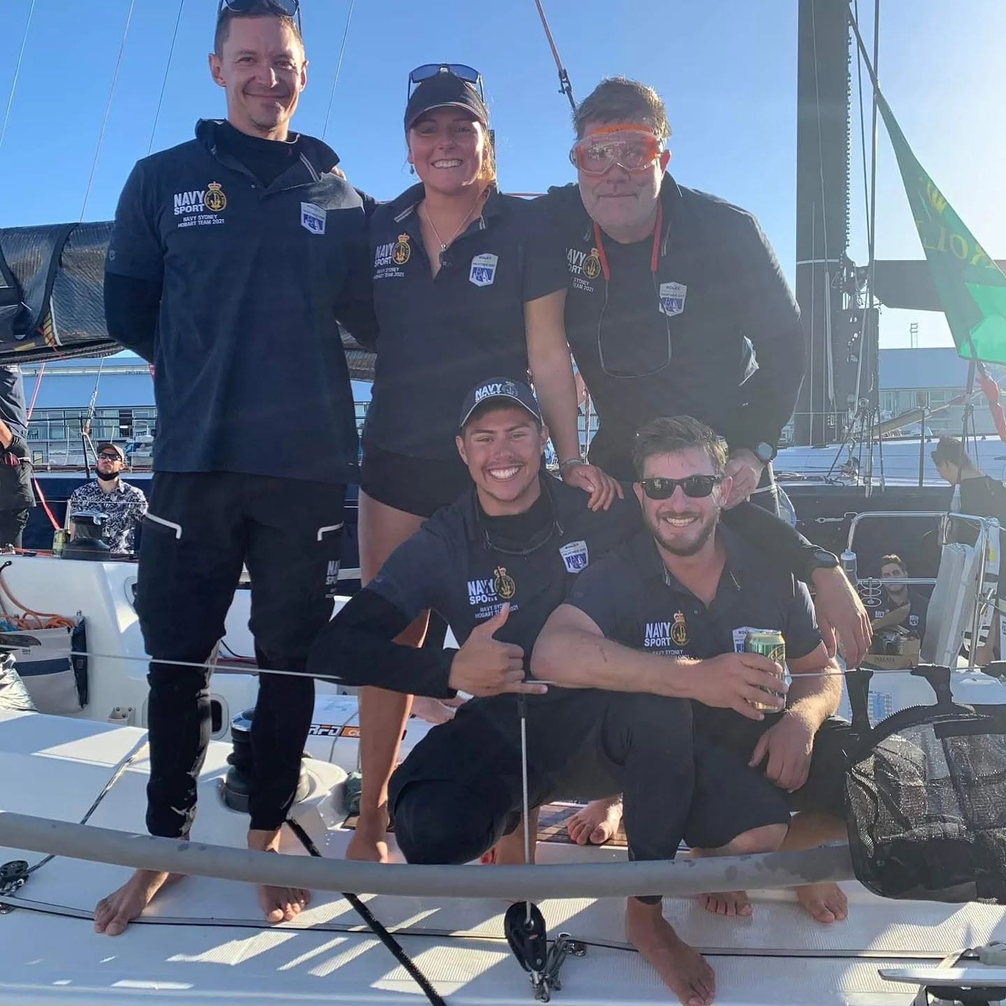 Members of the Navy One crew after racing